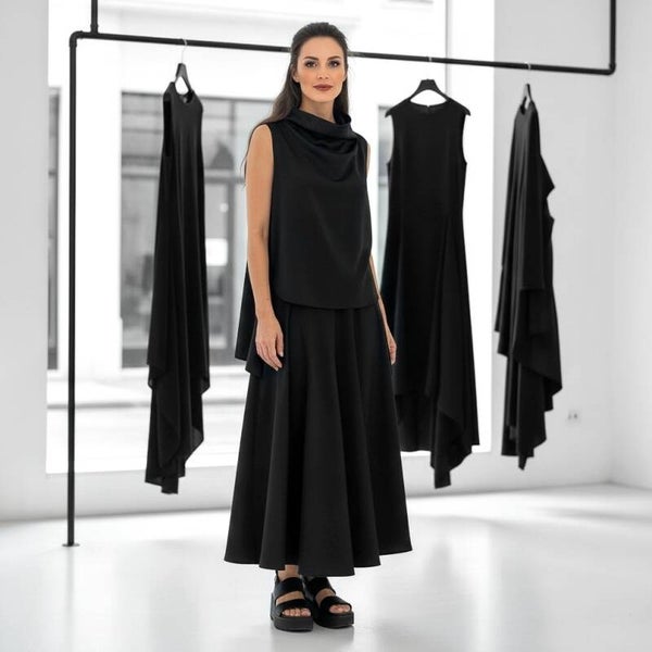 NEU stylishes Top im Vokuhila Style und hohem Kragen in schwarz