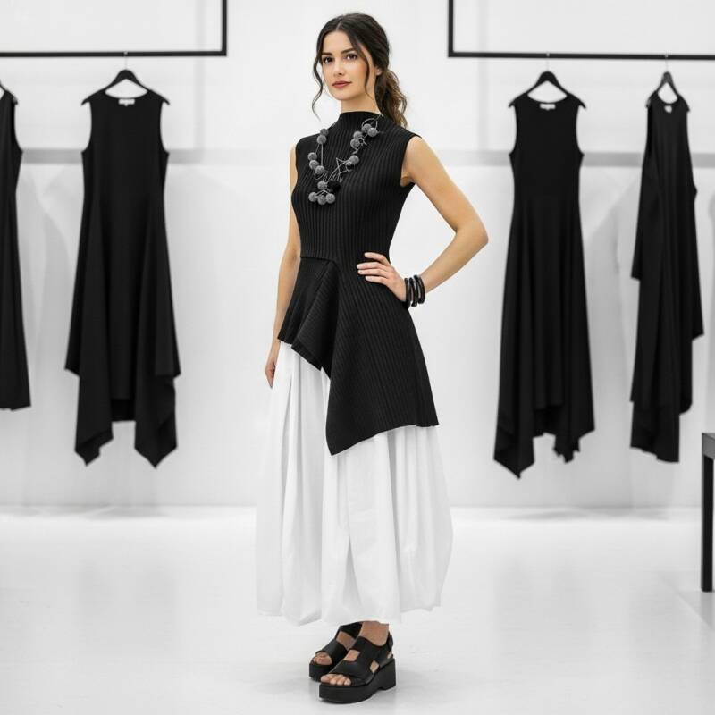 Baumwoll Rock "Haruki" in Tulpenform mit Gummibund  in weiß