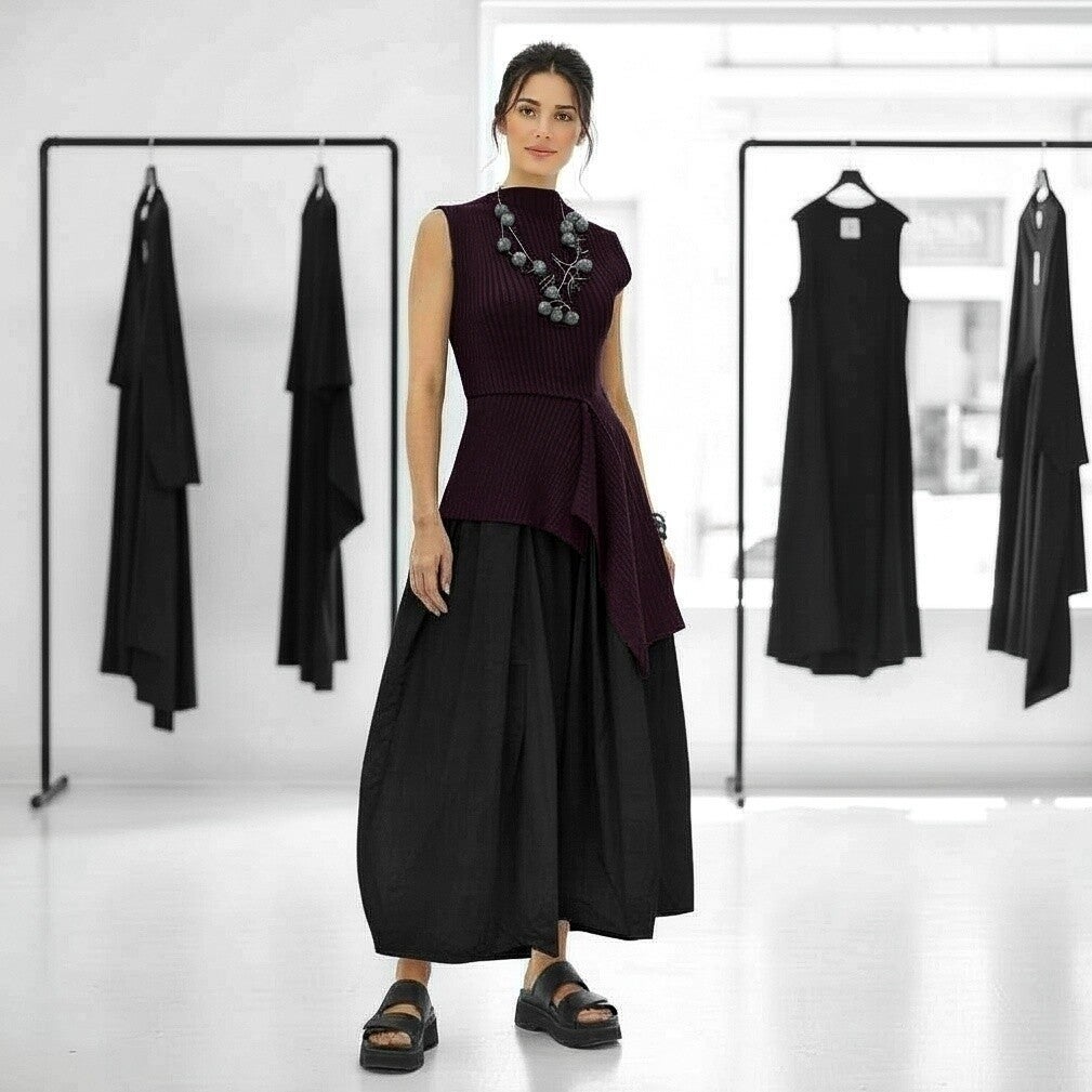 Baumwoll Rock "Haruki" in Tulpenform mit Gummibund in schwarz