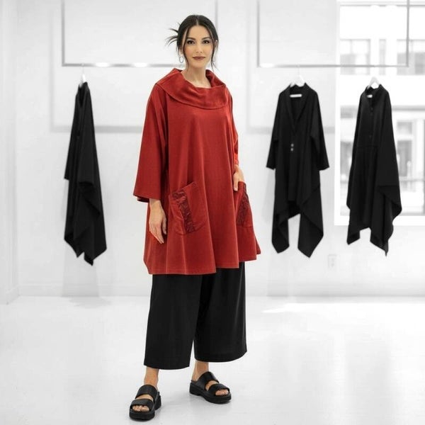 XL Oberteil in großzügiger A-Linie in tomatenrot