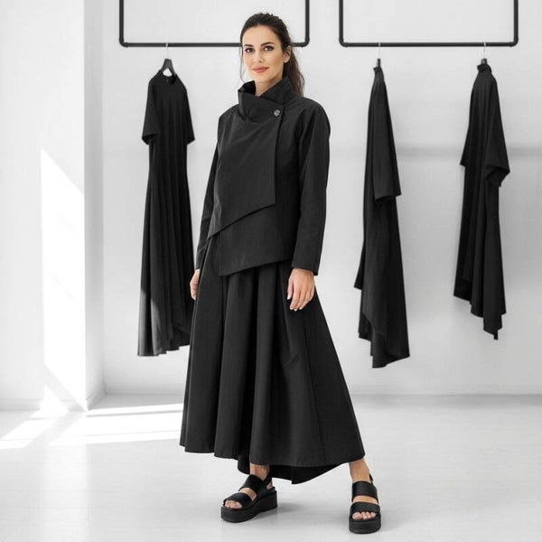 Taft Jacke "Ikuto"mit Stehkragen und seitlichem Knopf in schwarz