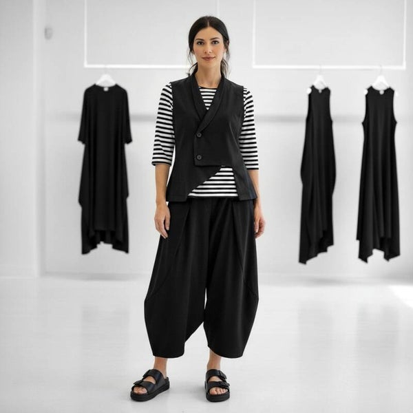 asymmetrische Weste aus Baumwoll-Mischfaser in schwarz
