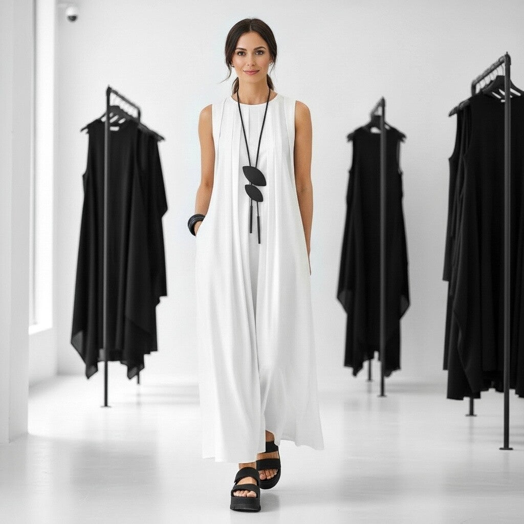 Kleid aus feiner Baumwolle in modischer A-Linie in weiß