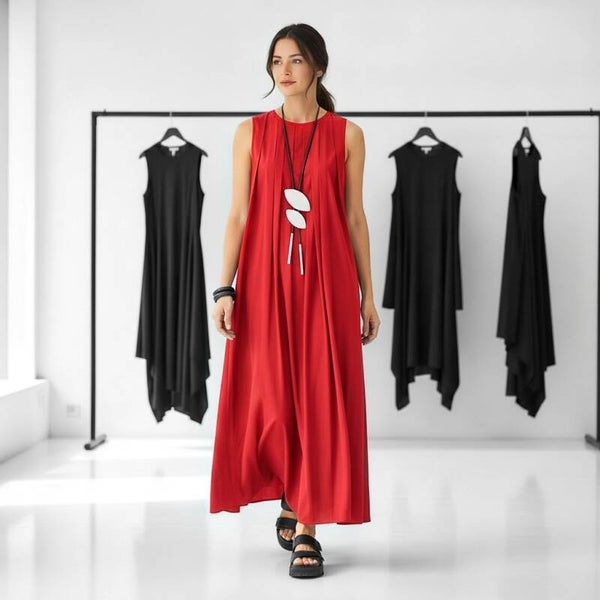 Kleid aus feiner Baumwolle in modischer A-Linie in rot