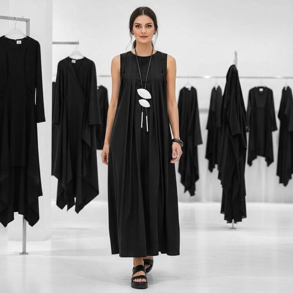 Kleid aus feiner Baumwolle in modischer A-Linie in schwarz