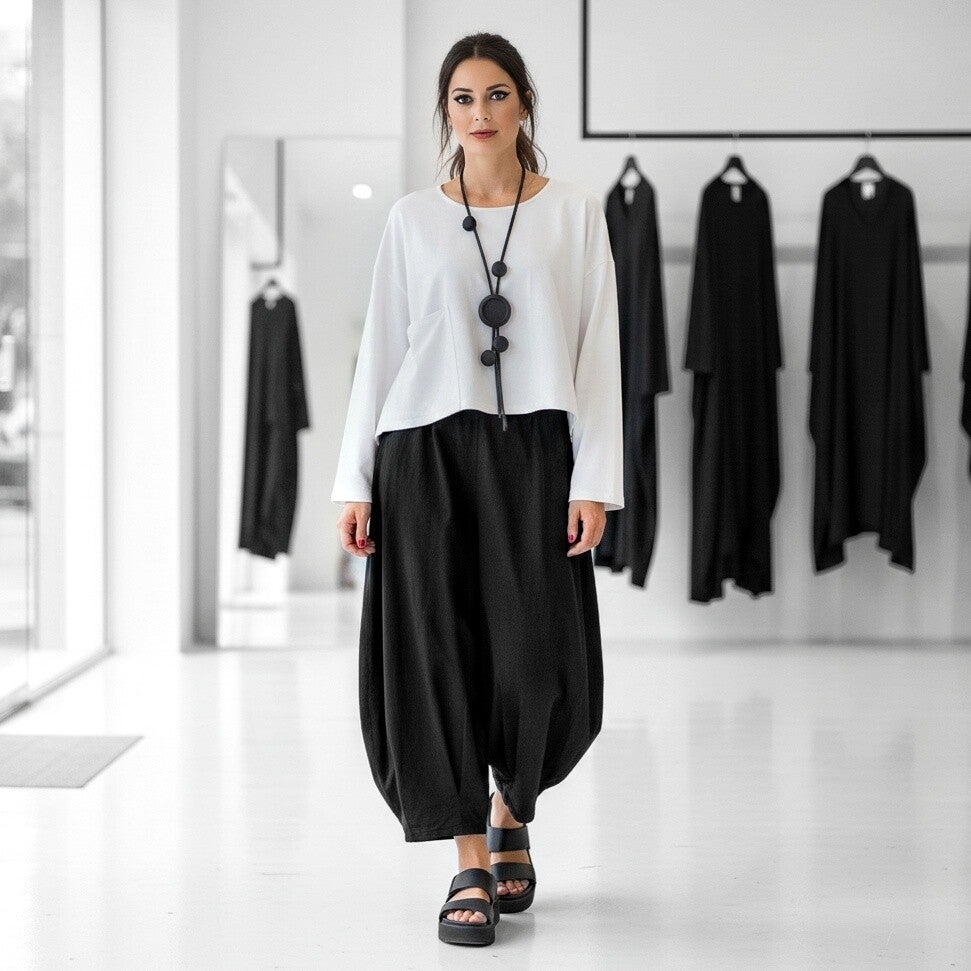 Palazzo Hose in Tulpenform mit Gummibund in schwarz