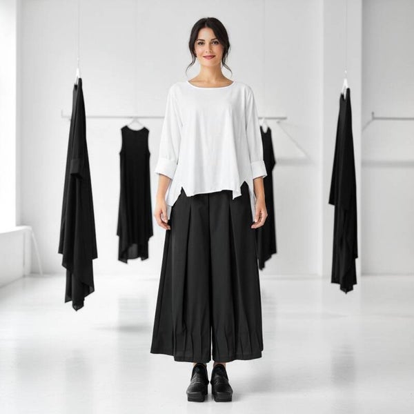 Palazzo Hose mit Gummibund und Biesen über dem Saumabschluss