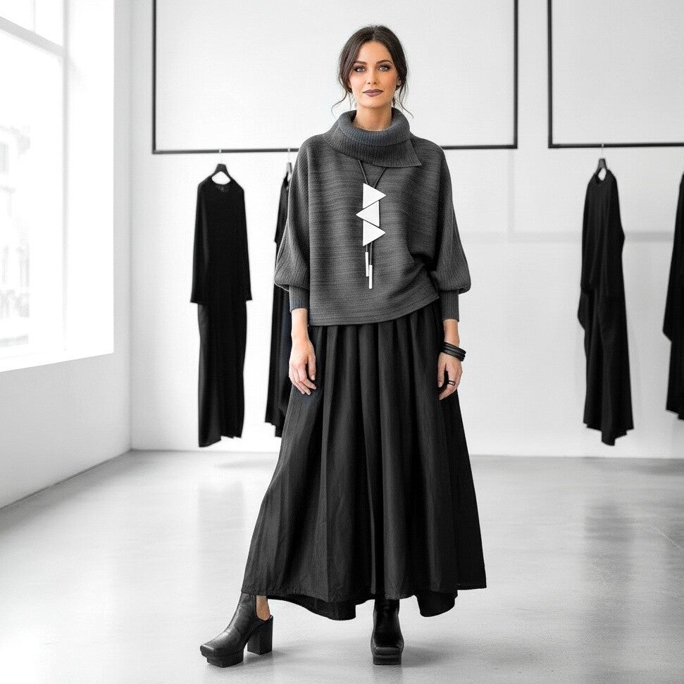 Plissee Oberteil "Michiko "mit Kragen in stahlgrau