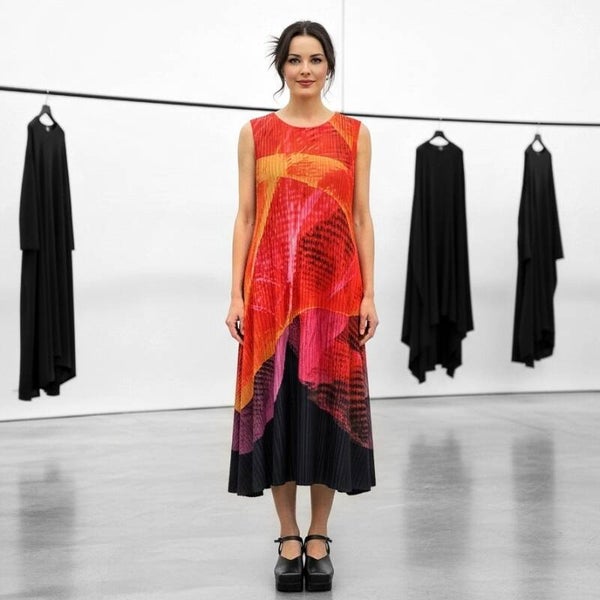 Plissee Kleid "Nikita" in figurbetonter A-Linie in multicolour