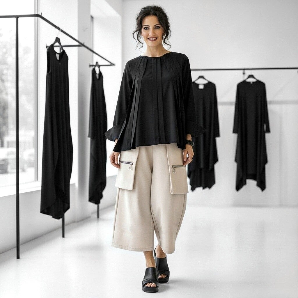 stylishe Culotte mit auffälligen Zier-Reißverschlüssen in sand