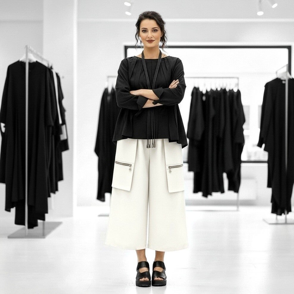 stylishe Culotte mit auffälligen Zier-Reißverschlüssen in hellem ecrú