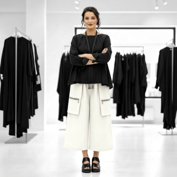 stylishe Culotte mit auffälligen Zier-Reißverschlüssen in hellem ecrú