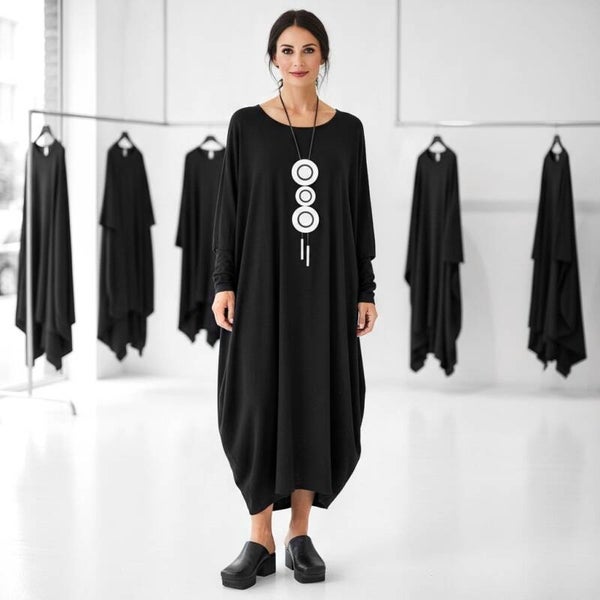 Basic Kleid in Tulpenform mit Eingrifftaschen in schwarz