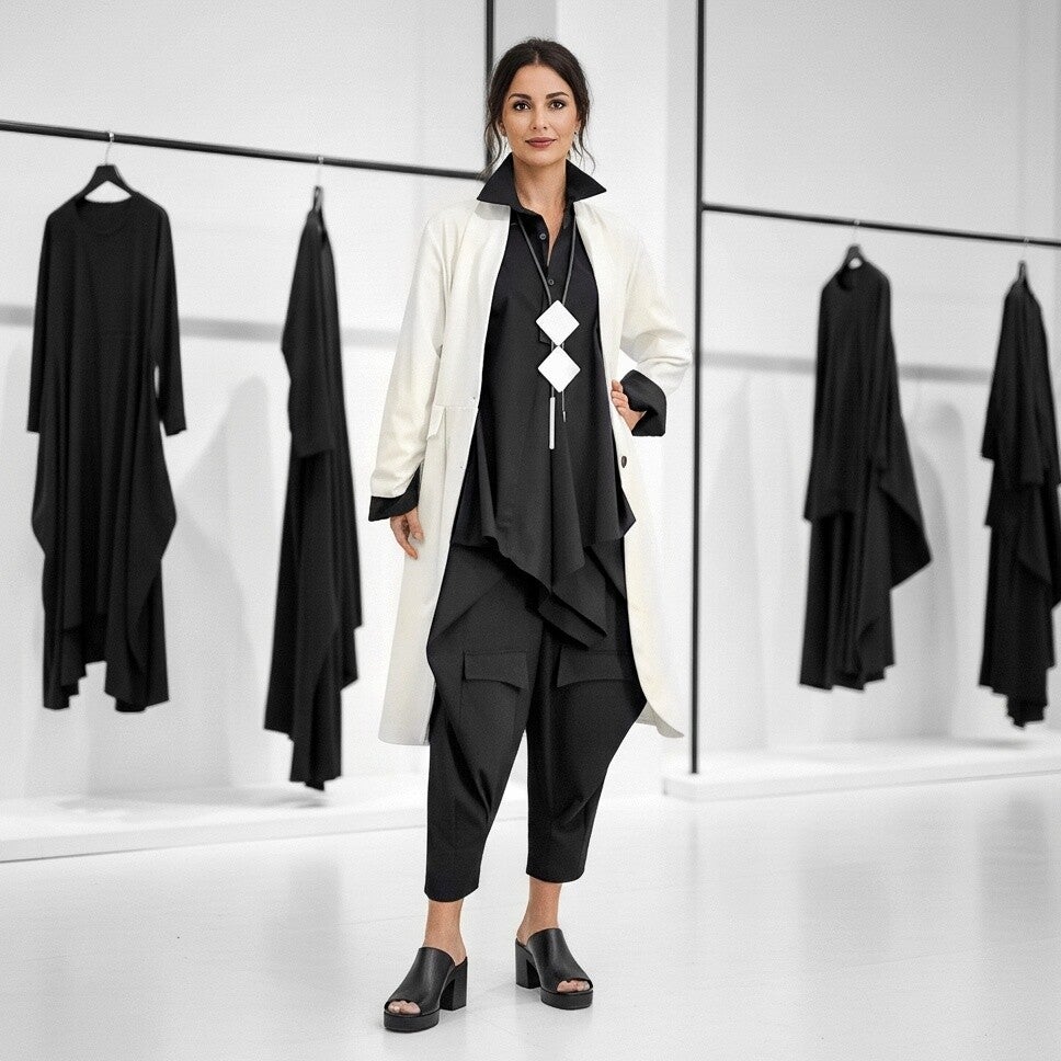 lange Jacke im Blazer Stil mit Stehkragen in ecrú