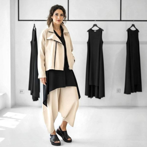 coole Jacke mit doppelten Reißverschlüssen in sandfarben