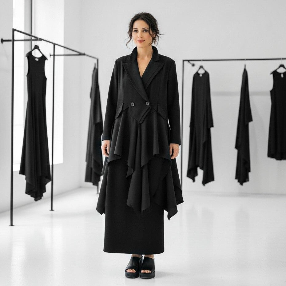 Blazer, figurbetont mit zipfeligem Verlauf  in schwarz