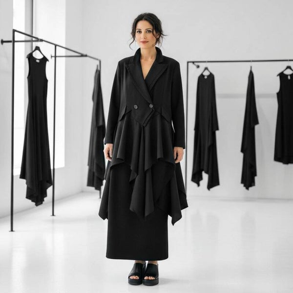 Blazer, figurbetont mit zipfeligem Verlauf  in schwarz