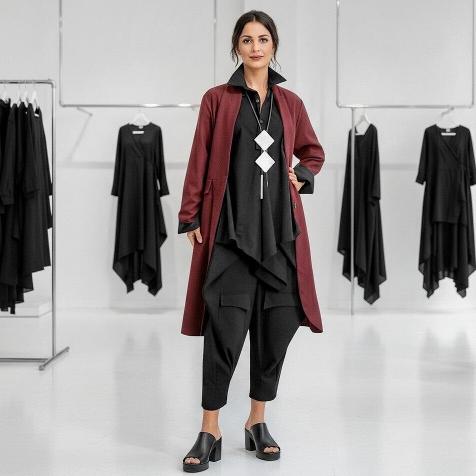 lange Jacke im Blazer Stil mit Stehkragen in bordeaux