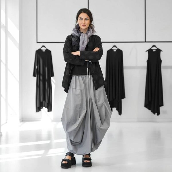 Baumwoll Rock "Kamori" in Tulpenform mit bequemem Gummibund in grau