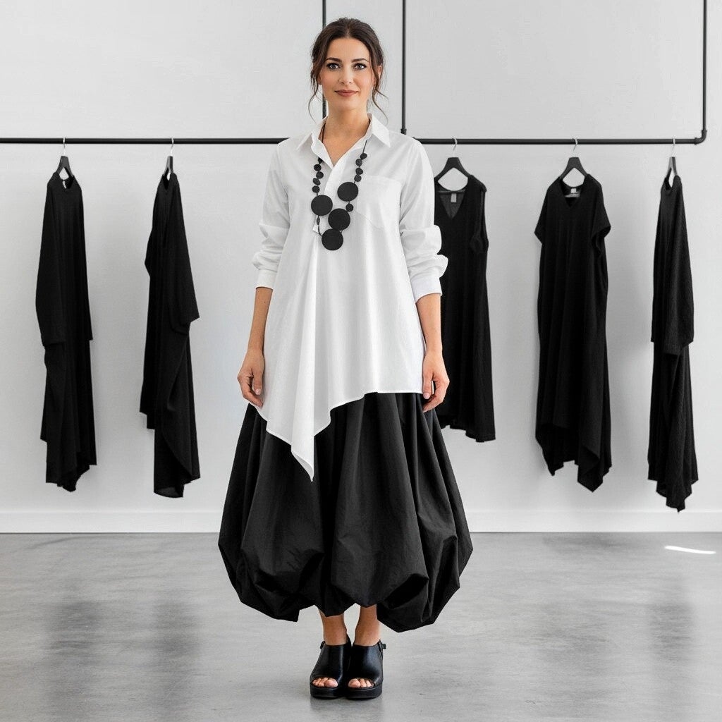 Taft-Rock mit Gummibund und effektvollem Raffsaum in schwarz