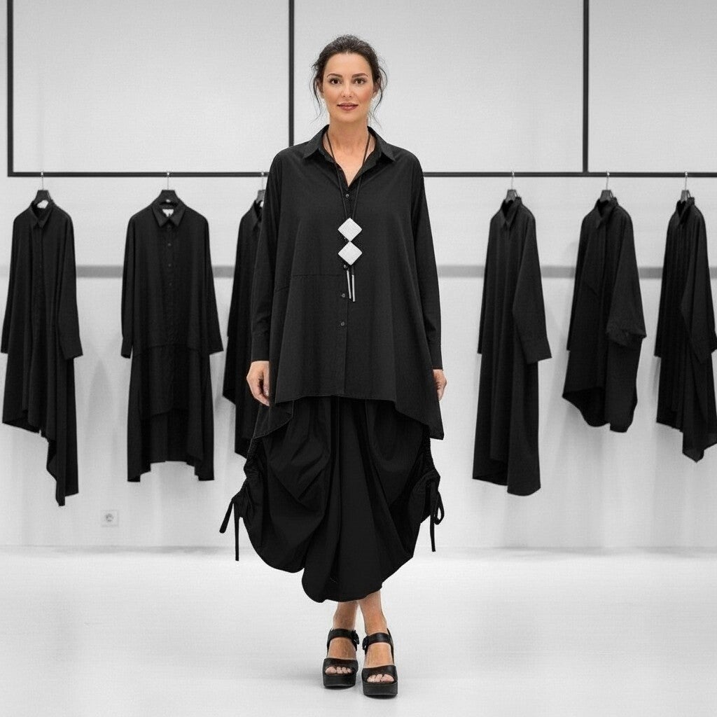 pfiffiger Hosenrock mit Raffbändchen in schwarz