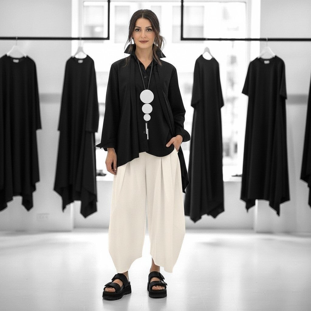 stylishe Hose in Tulpenform mit Gummibund in hellem ecrú