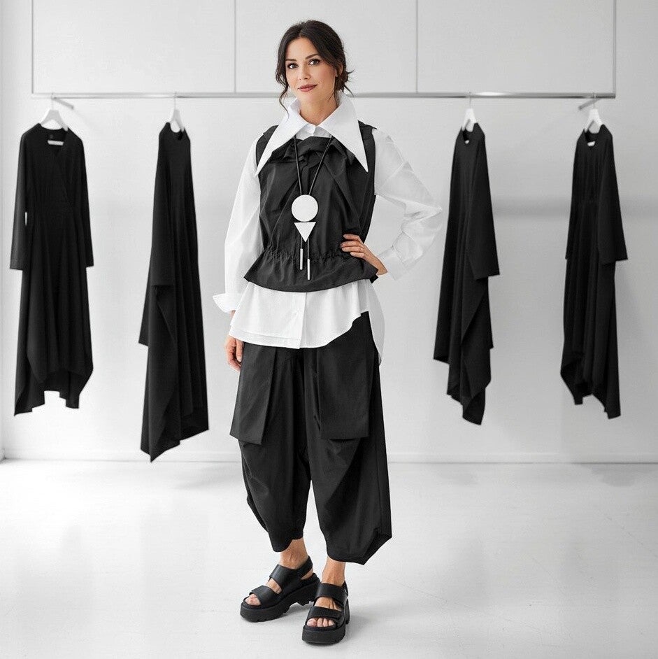 extravagantes Top aus effektvollem Taft-Material in schwarz