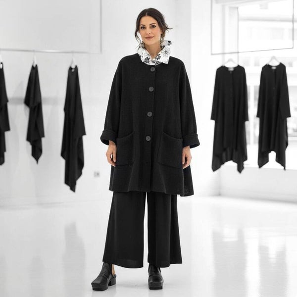 Strick Jacke lang, in modischer A-Linie in schwarz