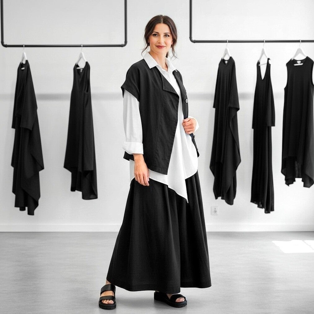 Basic Hose mit Gummibund und weitem Bein in schwarz