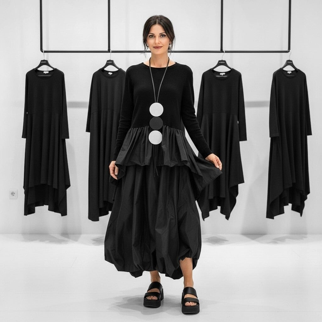 Strick Oberteil in A-Linie aus Viskosemischfaser und Taftansatz