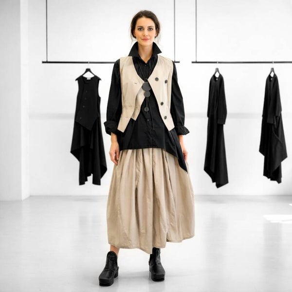 Baumwoll Rock "Haruki" in Tulpenform und Gummibund  in sandfarben