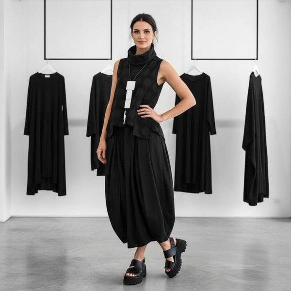 Baumwoll Rock "Haruki" in Tulpenform mit Gummibund in schwarz