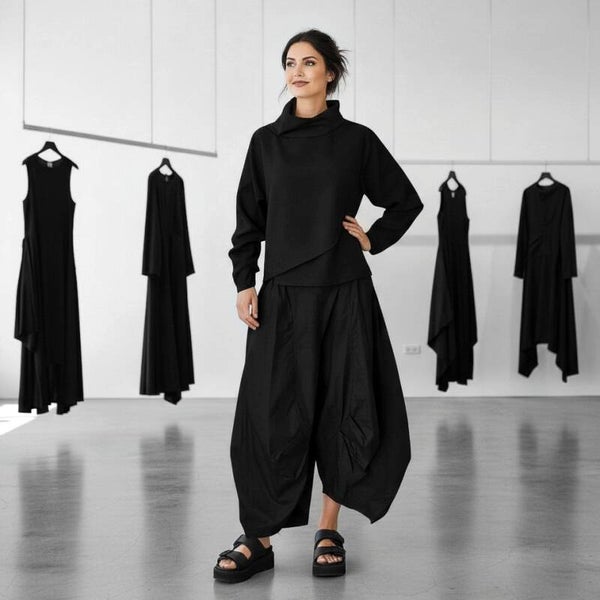 extravagante leichte Baumwoll-Hose "Yuki" in schwarz