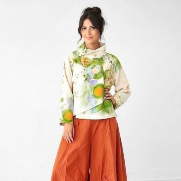 Sommer Jacke "Ikuto" mit Stehkragen und seitlichem Knopf in multicolour-grün