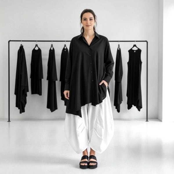 extravagante leichte Baumwoll-Hose "Yuki" in weiß