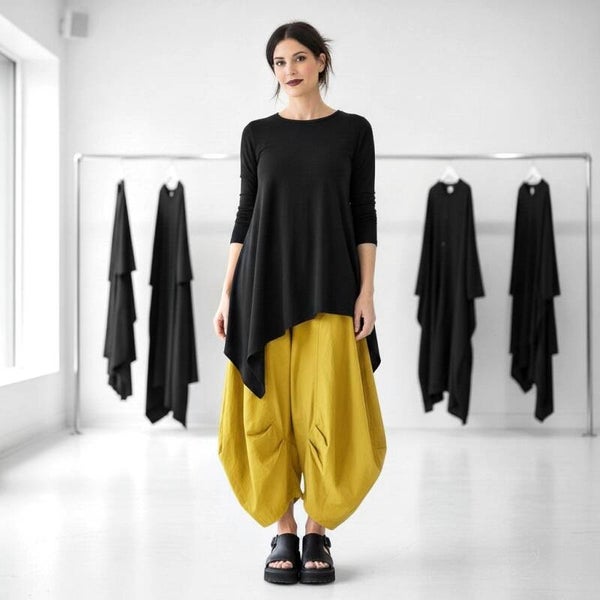 extravagante Baumwoll-Hose "Yuki" mit Gummibund in maisgelb