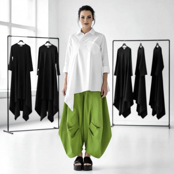 extravagante leichte Baumwoll-Hose "Yuki" apfelgrün