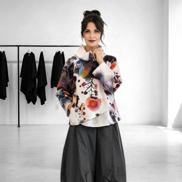 Sommer Jacke "Ikuto" mit Stehkragen und seitlichem Knopf in multicolour schwarz-graphit