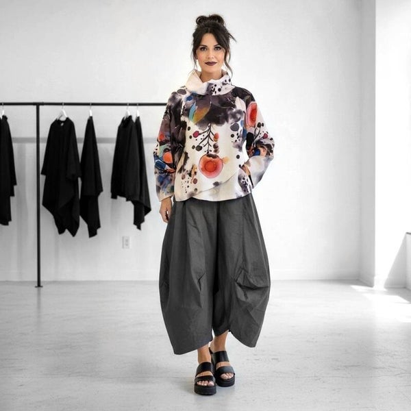 extravagante leichte Baumwoll-Hose "Yuki" mit Gummibund in graphit