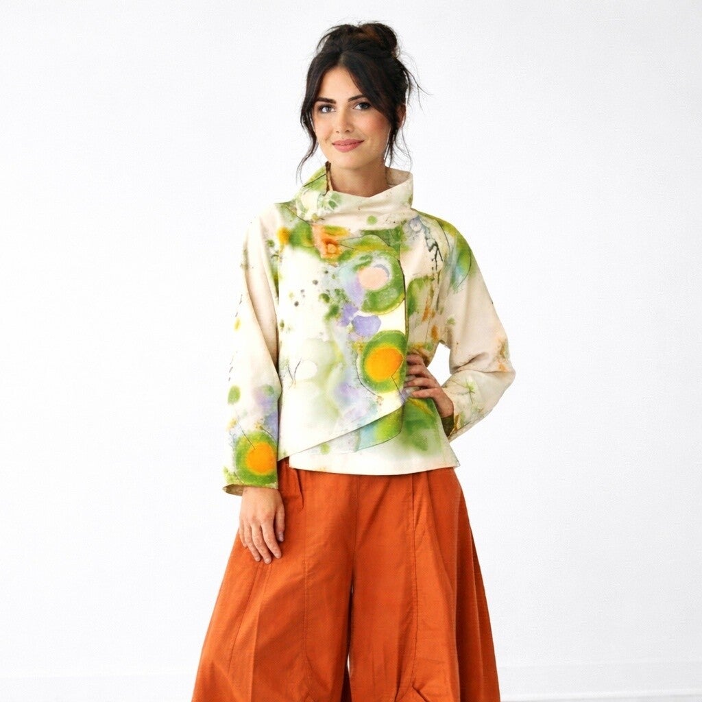 Sommer Jacke "Ikuto" mit Stehkragen und seitlichem Knopf in multicolour-grün