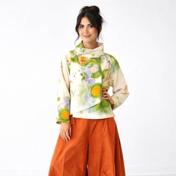 Sommer Jacke "Ikuto" mit Stehkragen und seitlichem Knopf in multicolour-grün
