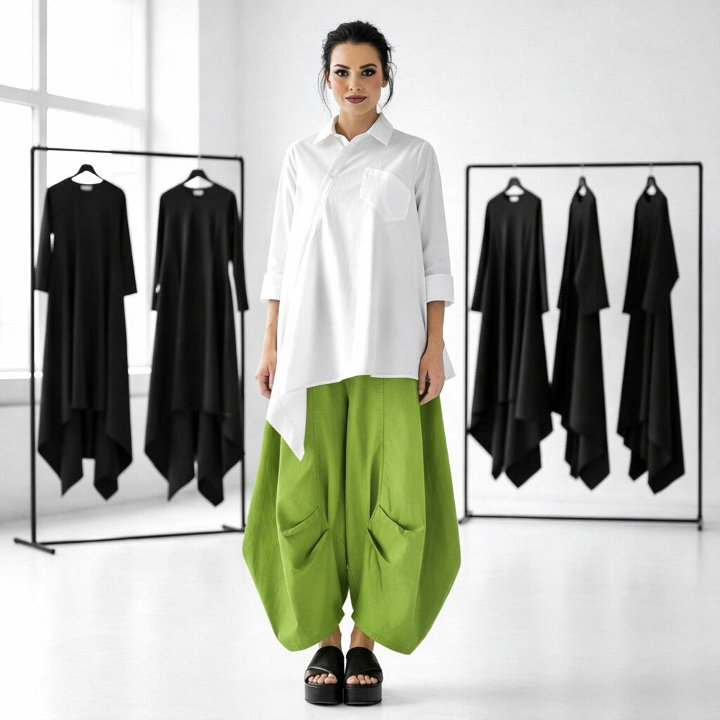 extravagante leichte Baumwoll-Hose "Yuki" apfelgrün