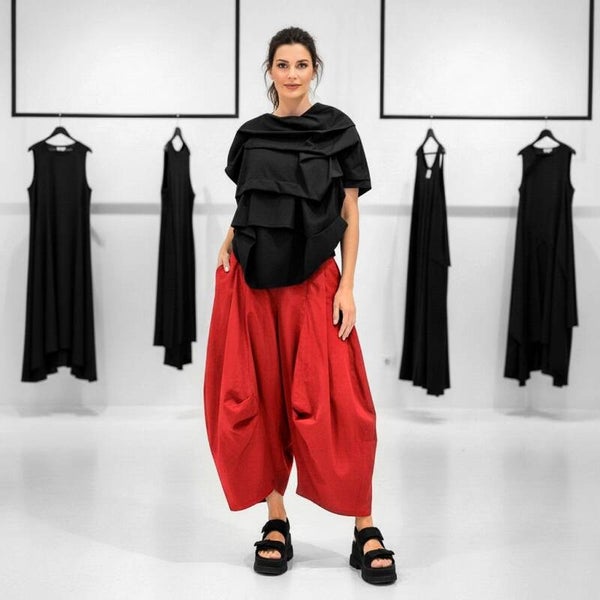 extravagante leichte Baumwoll-Hose "Yuki"  mit Gummibund in rot