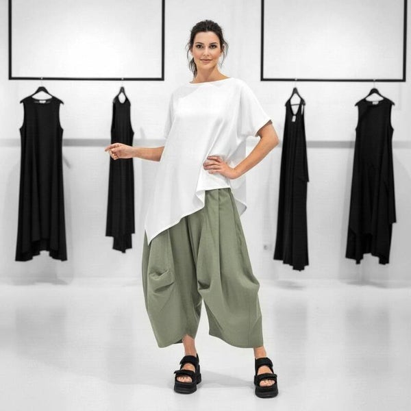 extravagante leichte Baumwoll-Hose "Yuki" mit Gummibund in lindgrün