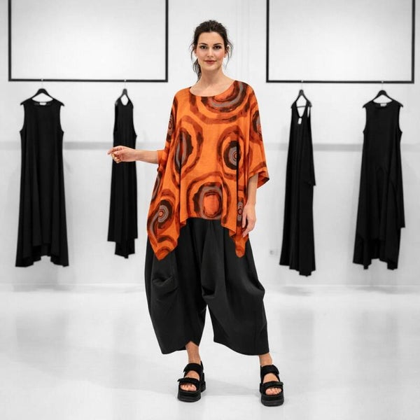 Plus-Size Oberteil in großzügiger Kastenform in multicolour - orange