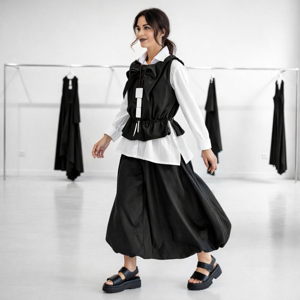 extravagantes Top aus effektvollem Taft-Material in schwarz