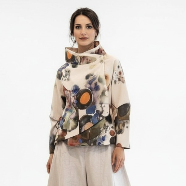 Sommer Jacke "Ikuto" mit Stehkragen und seitlichem Knopf in multicolour-khaki