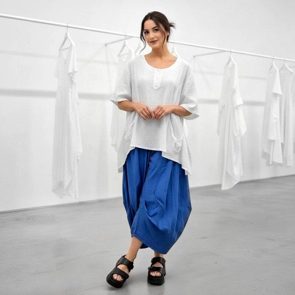 extravagante leichte Baumwoll-Hose "Yuki" royalblau