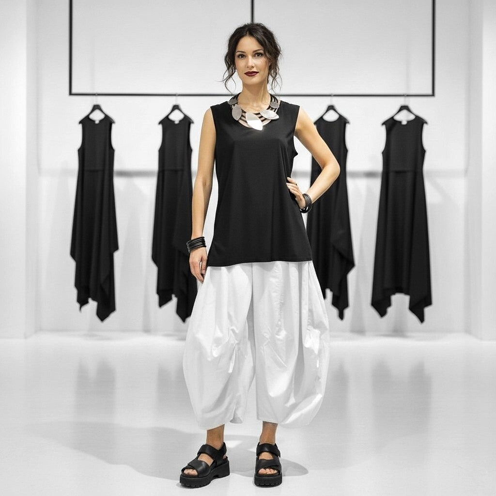 Basic Top mit seitlichen Schlitzen in schwarz