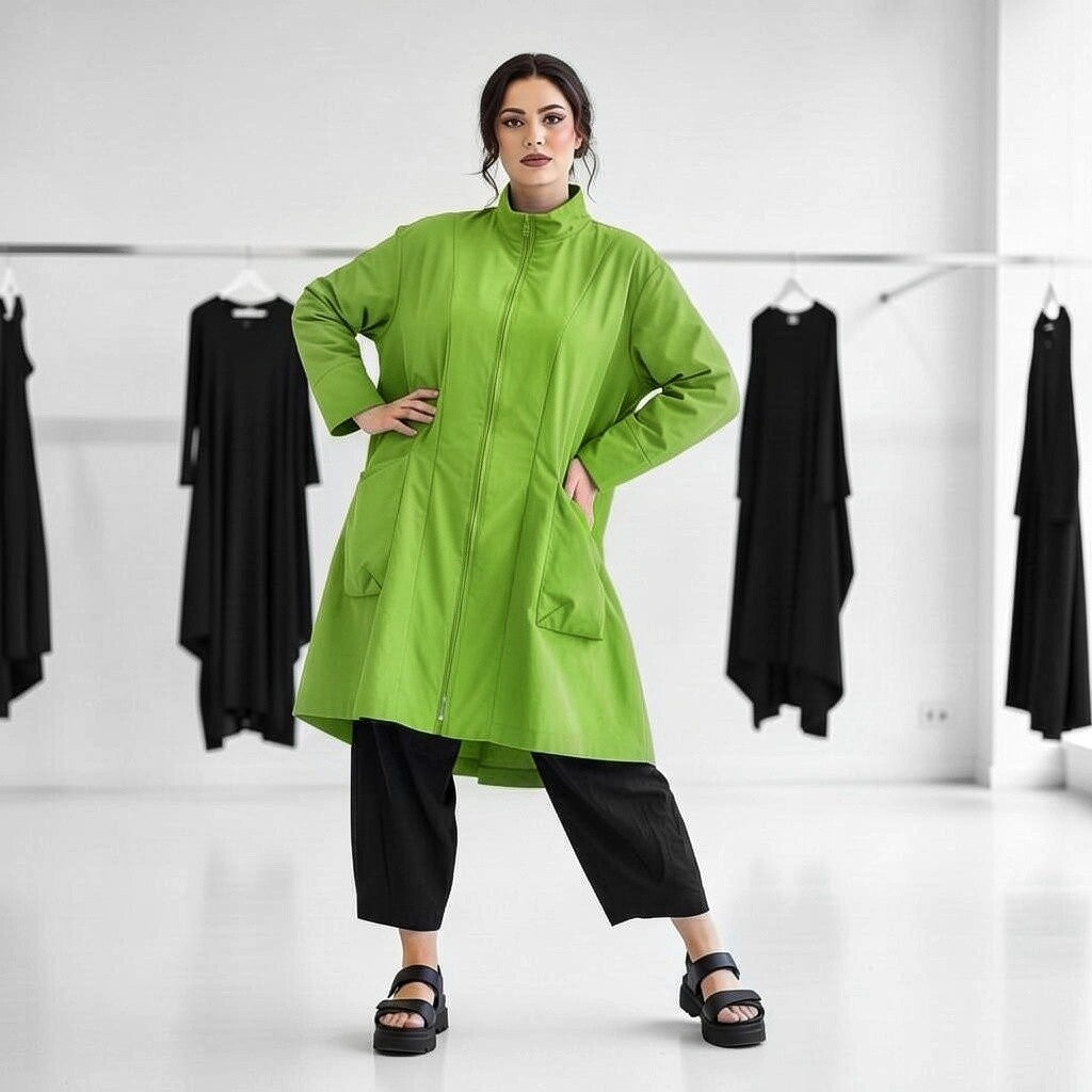 Kurz-Mantel mit leichtem Innenfutter und großen Taschen aus Memory Taft in apfelgrün